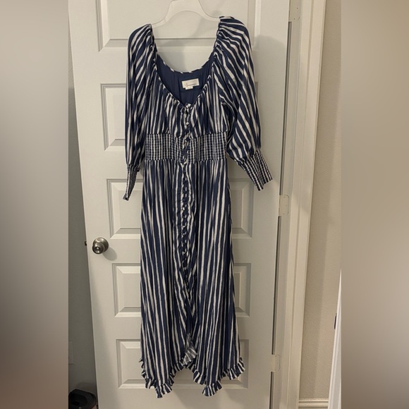 Anthropologie Dresses & Skirts - Anthropologie Blue & White Striped Long Sleeve midi dress SZ L prairie country